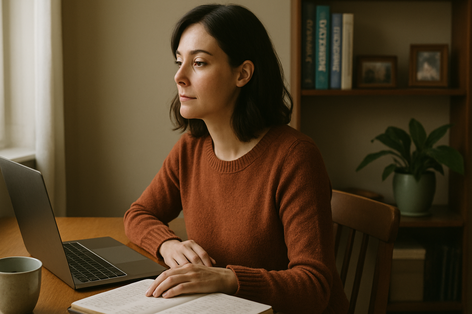 Naomi Tate at her home office desk in Cleveland on the morning she sent the wind-down email to her 308 ClientCadence customers