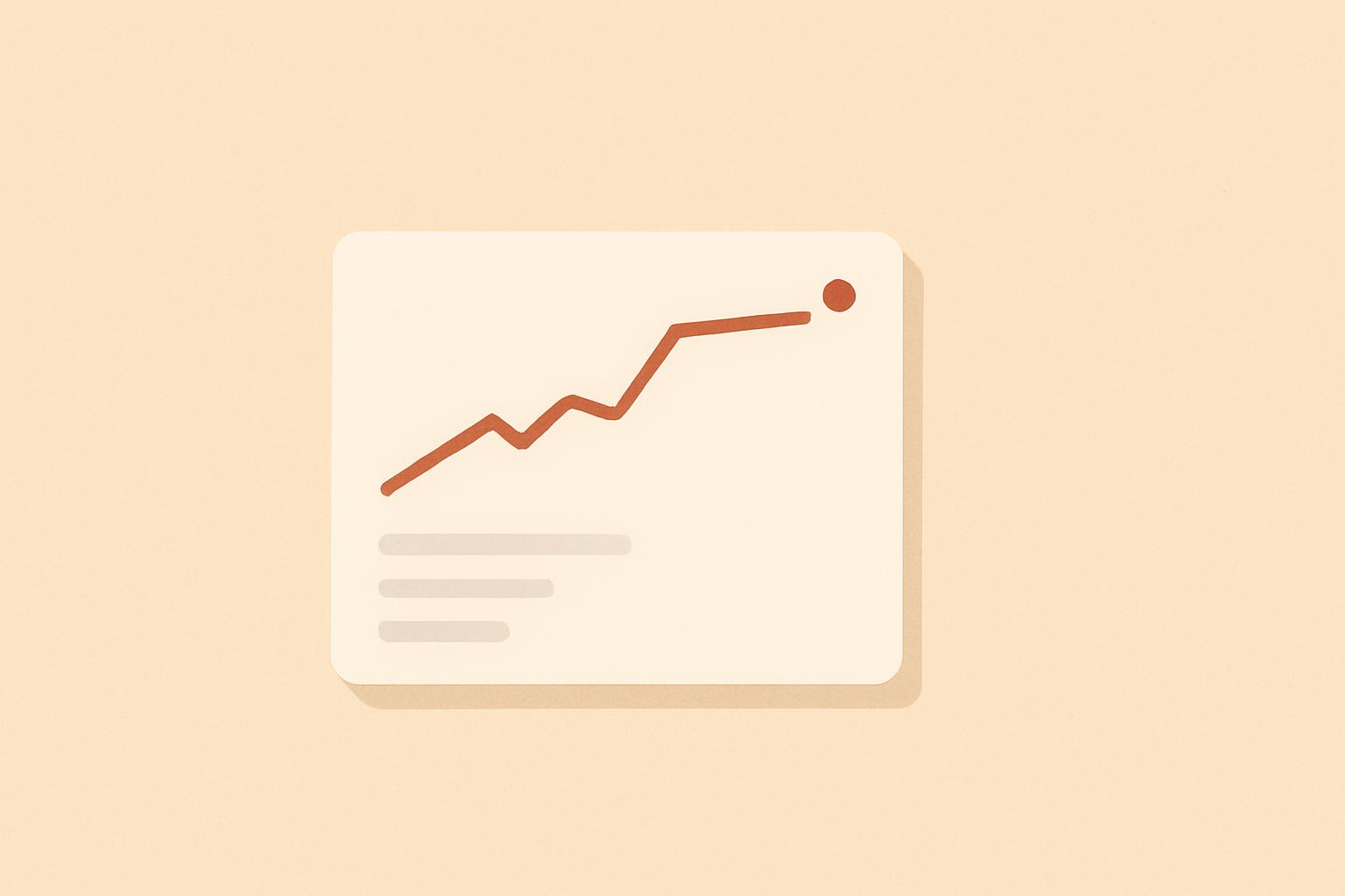 Minimalist illustration of a public revenue dashboard card with a rising, leveling ARR line and a live indicator dot, in sand and terracotta tones