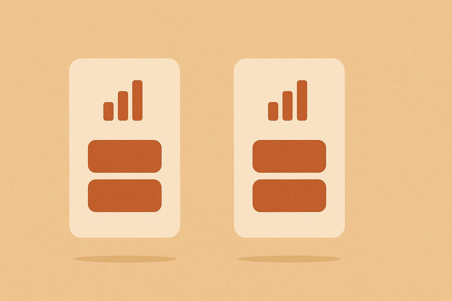 Two identical app cards side by side, one a copy of the other, in warm sand and terracotta tones