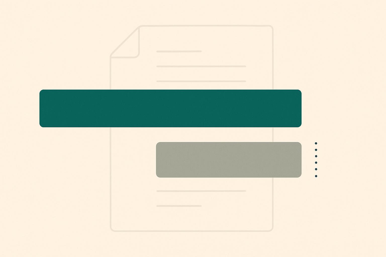 Minimalist off-white editorial illustration: a long deep teal bar and a much shorter warm grey bar sit stacked over the faint outline of a ledger sheet, with a dotted rule marking the gap between them, evoking two different measurements of the same revenue.