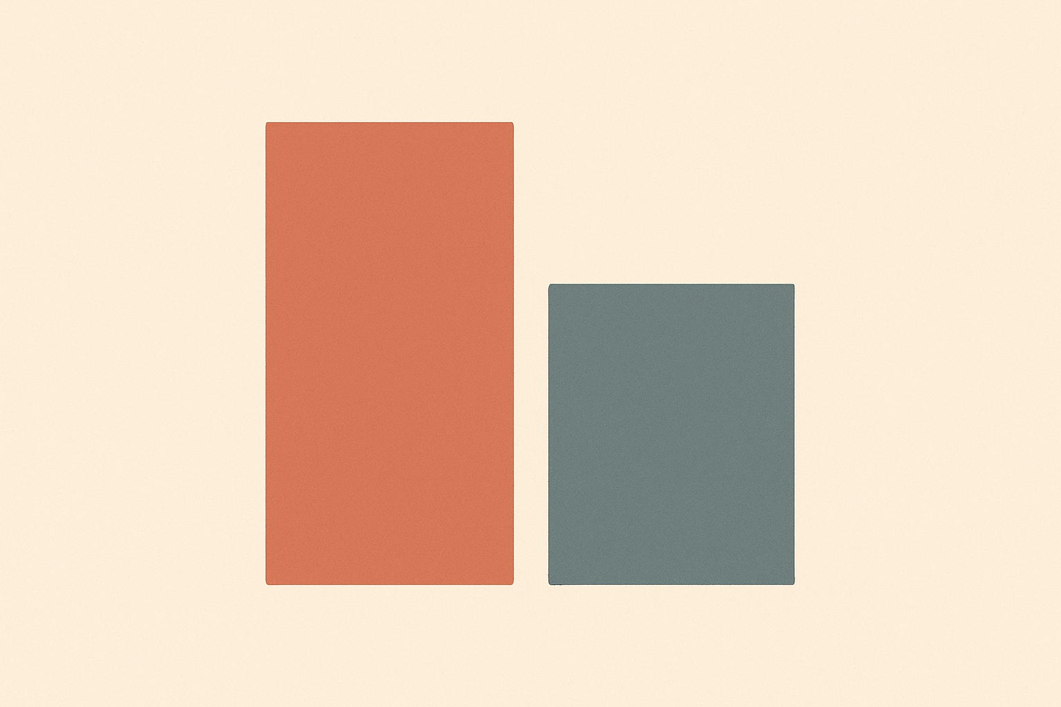 Minimal flat illustration on a warm off-white background: two plain rectangles side by side, a taller terracotta one on the left and a shorter slate-grey one on the right, standing for a budget projection against a smaller actual outturn.